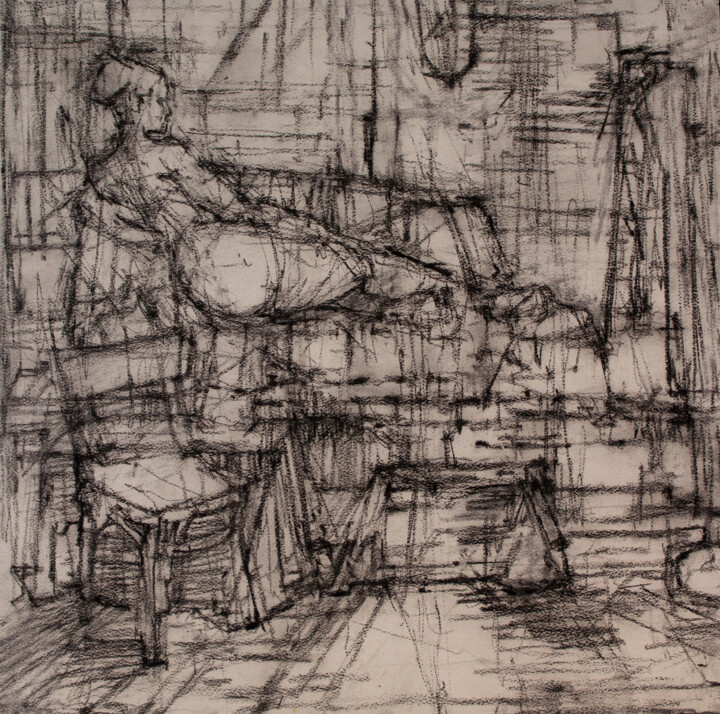 Drawing titled "Figure Lounging 1" by Fleur Elise Noble, Original Artwork, Charcoal