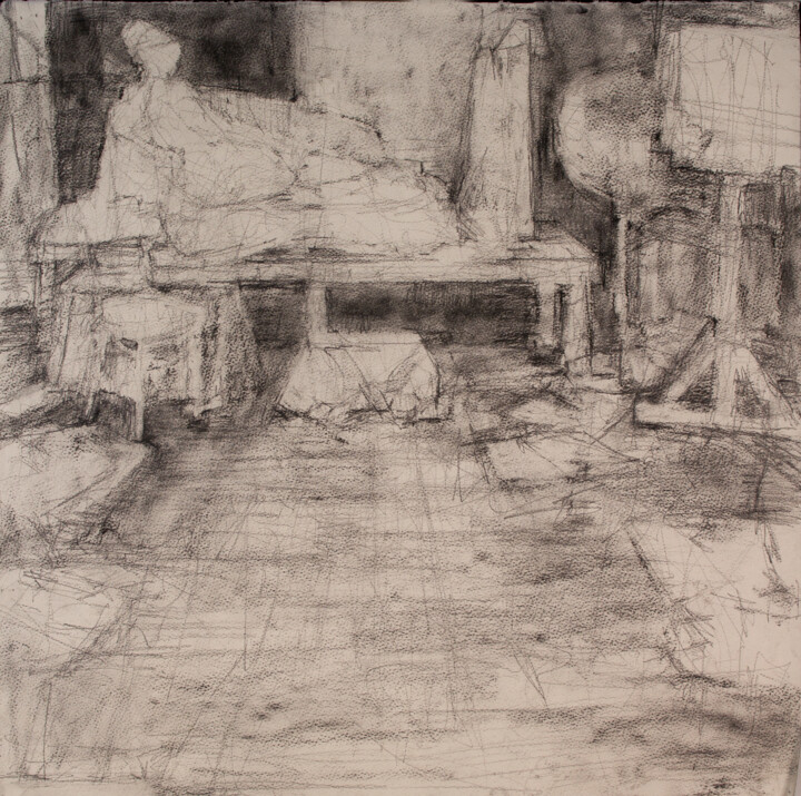 Drawing titled "Figure Lounging 2" by Fleur Elise Noble, Original Artwork, Charcoal