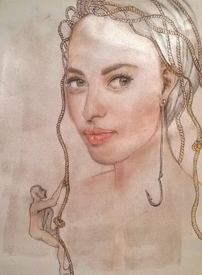 Drawing titled "La-seduttrice" by Giuse Iannello, Original Artwork, Conté