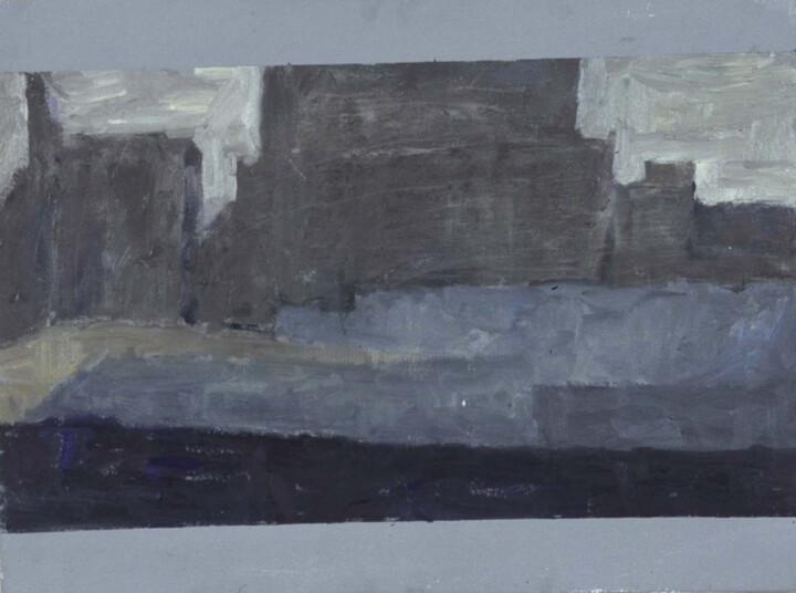 Painting titled "Blue Buildings" by Fleur Elise Noble, Original Artwork, Oil