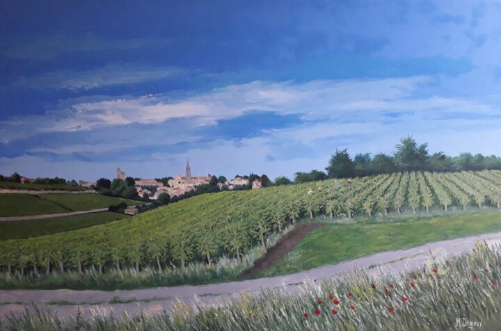 Peinture intitulée "Vue de St Emilion" par Marc Degieux, Œuvre d'art originale, Huile