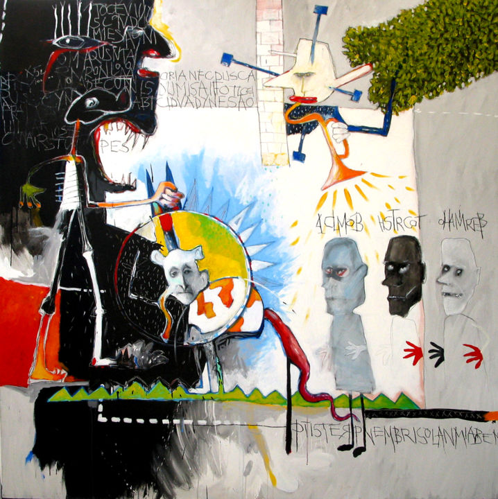 POUTINE ET TRUMP PRÉPARENT SOUS L'OEIL DE SATAN DE LA VIANDE 绘画, 70.9x70.9 in