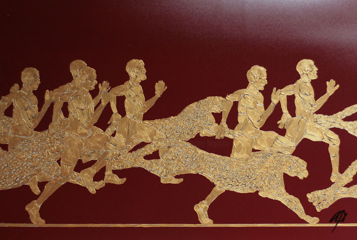 Картина под названием "Running With Cheeta…" - Nikolay Biryukov, Подлинное произведение искусства, Акрил