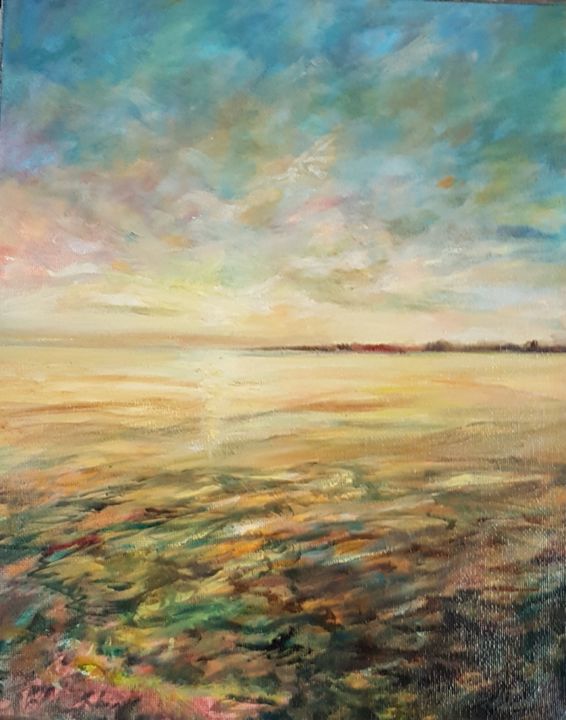 Peinture intitulée "Soir Kérity" par Evelyne Chabaud, Œuvre d'art originale, Huile