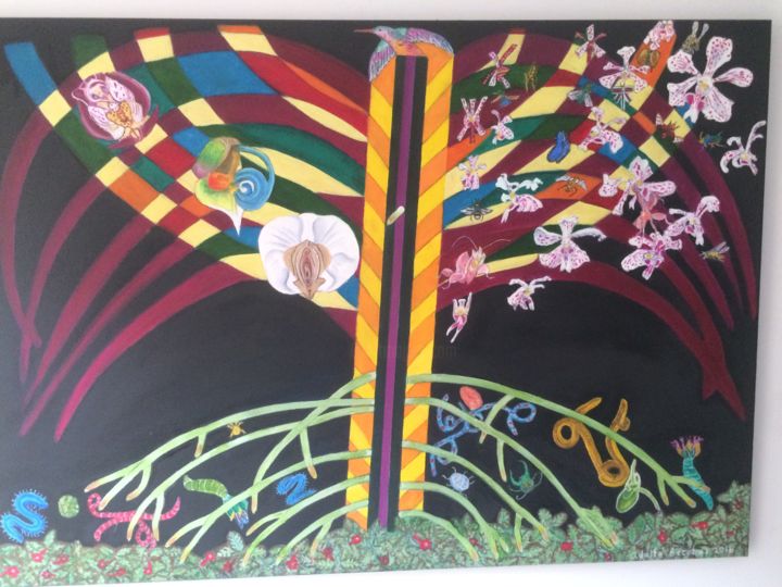 Painting titled "Orquídea vanda" by Adolfo Escobar, Original Artwork, Oil