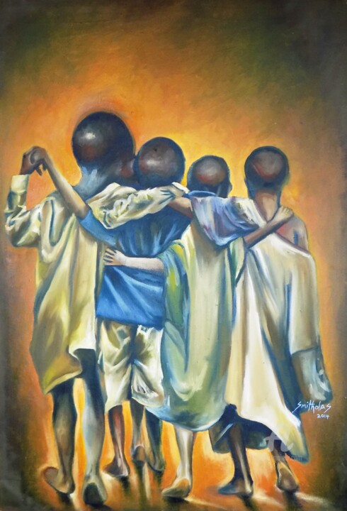 Schilderij getiteld "Friends" door Olaoluwa Smith, Origineel Kunstwerk, Acryl