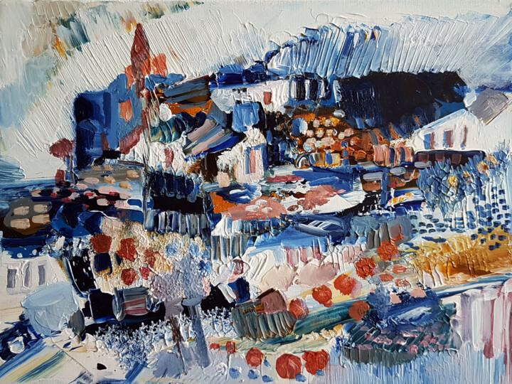 Painting titled "Accessoires de voya…" by Muriel Cayet, Original Artwork, Acrylic Mounted on Wood Stretcher frame