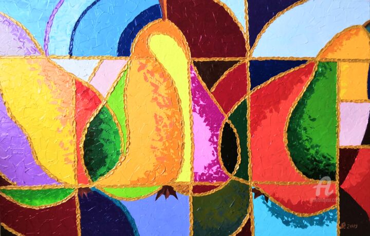 Painting titled "Les poires. Pears C…" by Liudmyla Riabkova, Original Artwork, Oil Mounted on Wood Stretcher frame