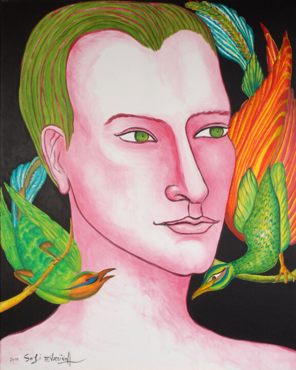 Déva aux oiseaux de Paradis 绘画, 39.4x31.5 in