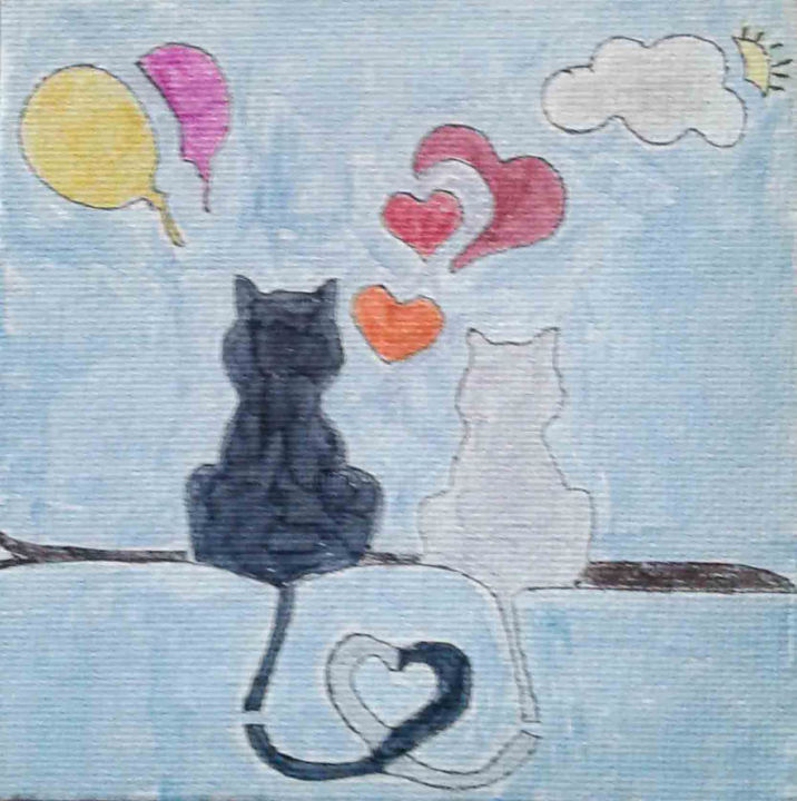 「Cozy Cats」というタイトルの描画 Sara Lamothe (Savant Artist)によって, オリジナルのアートワーク, マーカー