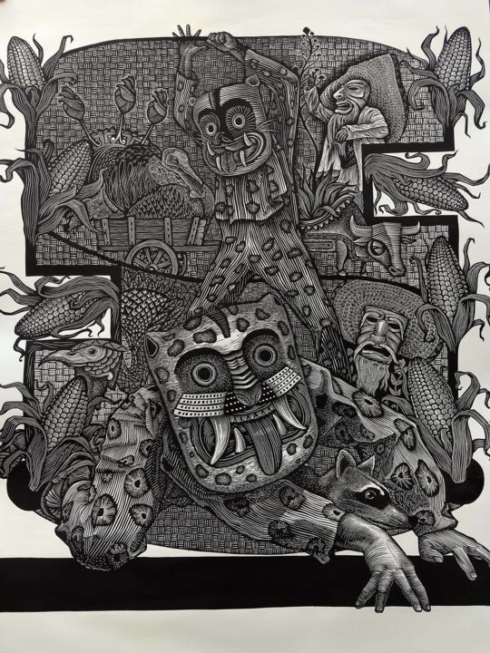 Mexican art. Jaguars- VoluptArt Printmaking, 44.1x29.9 in