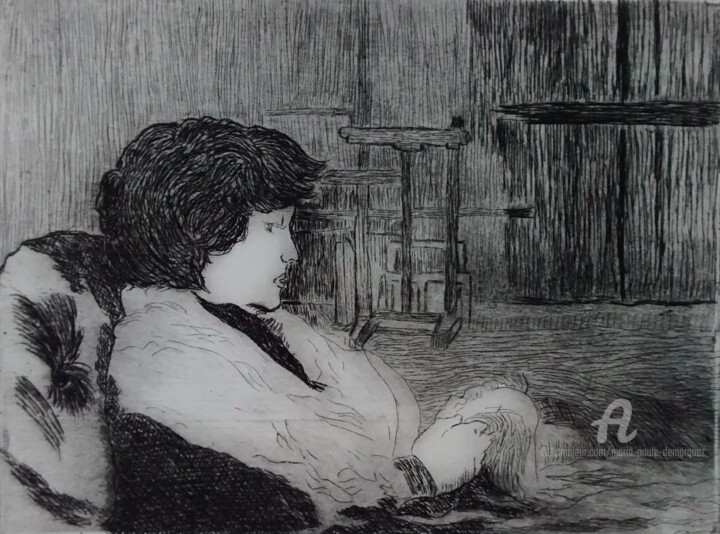 Printmaking titled "Soirée d'hiver" by Marie-Paule Demarquez, Original Artwork, Etching