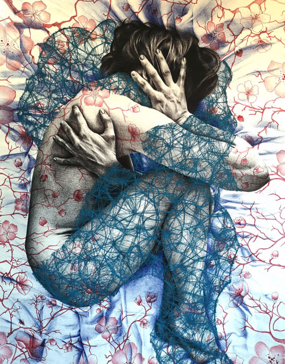 Drawing titled "Soul roses" by Céline De Trétaigne (CM2T), Original Artwork, Ballpoint pen