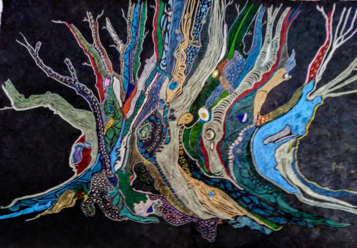 Peinture intitulée "goost ou fantômes" par Hélène Stevens, Œuvre d'art originale, Crayon Monté sur Carton