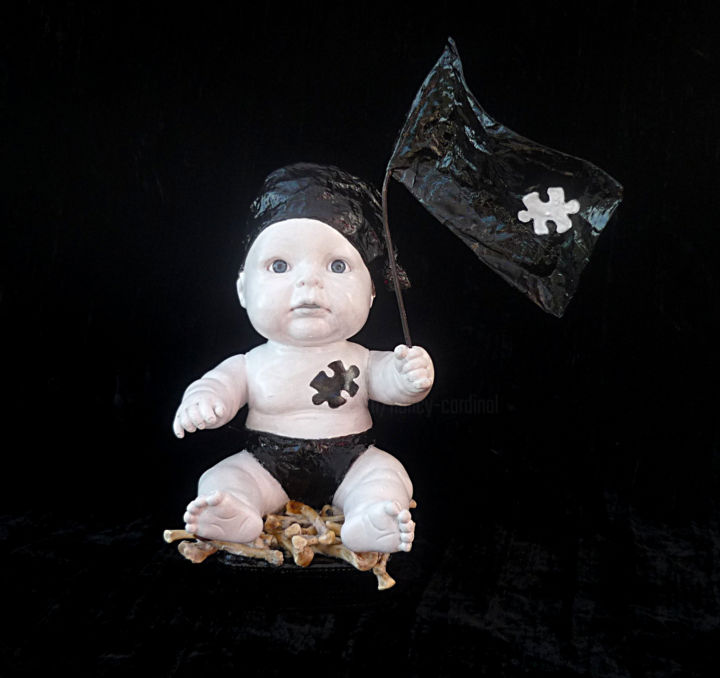 "Face au monde" başlıklı Heykel Nancy Cardinal tarafından, Orijinal sanat, Kemik