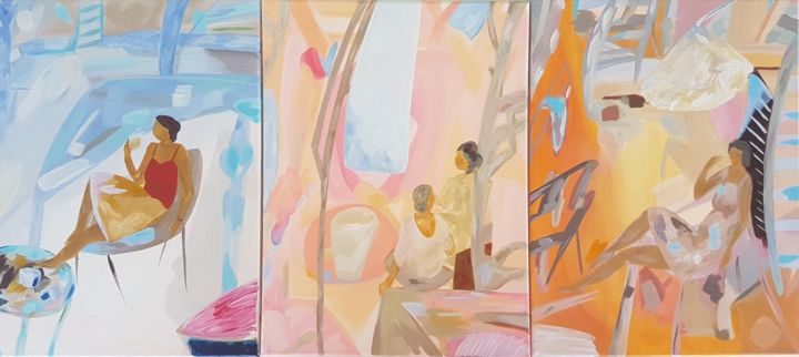 Peinture intitulée "3 pauses" par Dral Art, Œuvre d'art originale, Acrylique Monté sur Châssis en bois