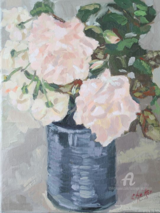Peinture intitulée "Roses Gruss an Aach…" par Chéker, Œuvre d'art originale, Huile Monté sur Châssis en bois