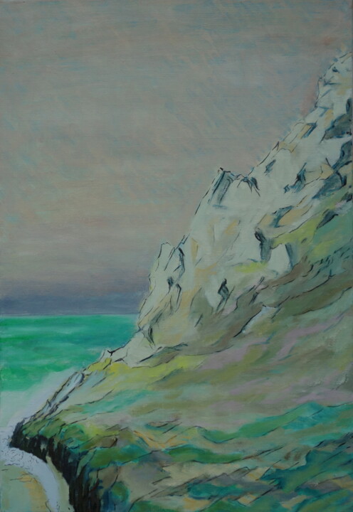 Peinture intitulée "falaise bretonne" par Bruno Leblais, Œuvre d'art originale, Huile