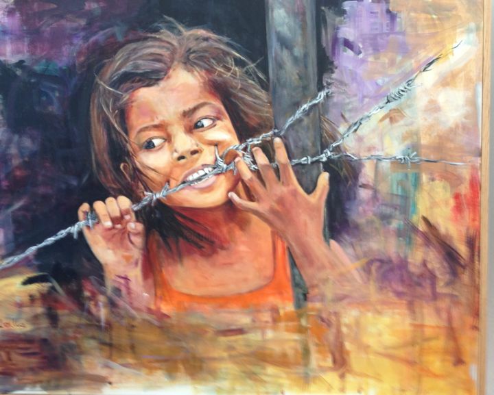 Painting titled "Rompiendo barreras" by Carmen Lopez Martinez, Original Artwork, Acrylic