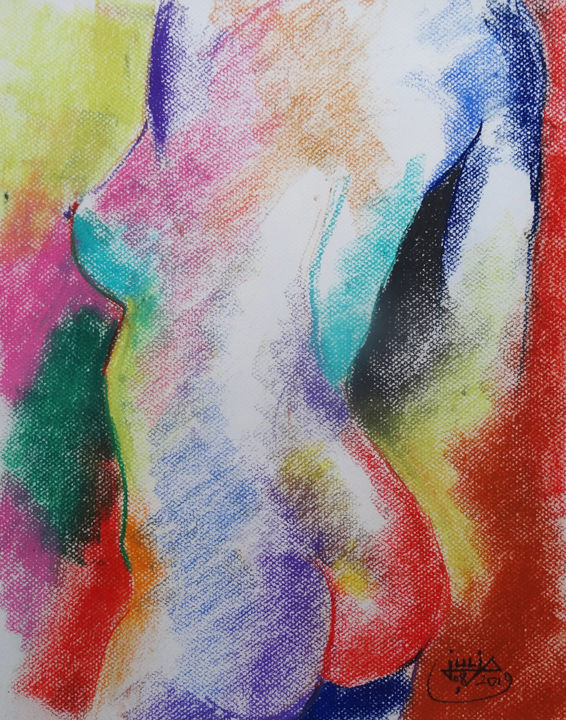 图画 标题为“nue pastel de 3/4” 由Pierre Julia, 原创艺术品, 粉彩