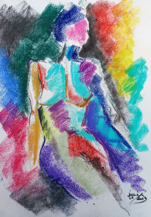 图画 标题为“nue assise 3 pastel” 由Pierre Julia, 原创艺术品, 粉彩