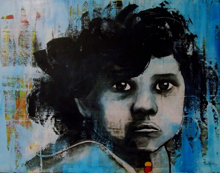 Painting titled "l'enfant de là bas" by Vincent Tessier Xxc, Original Artwork, Acrylic