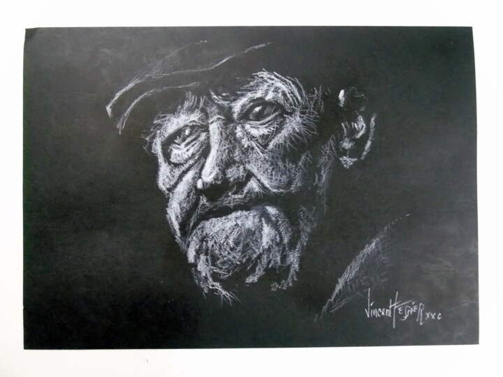 Drawing titled "vieux" by Vincent Tessier Xxc, Original Artwork, Chalk