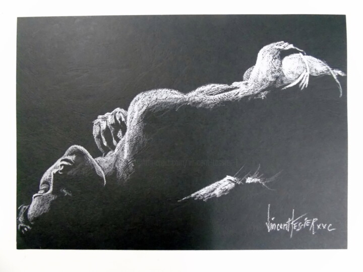 Drawing titled "allongé" by Vincent Tessier Xxc, Original Artwork, Chalk