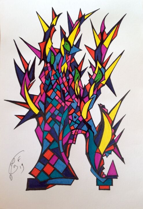 Drawing titled "CACHE CACHE" by Moreau Franck Didier, Original Artwork, Gel pen