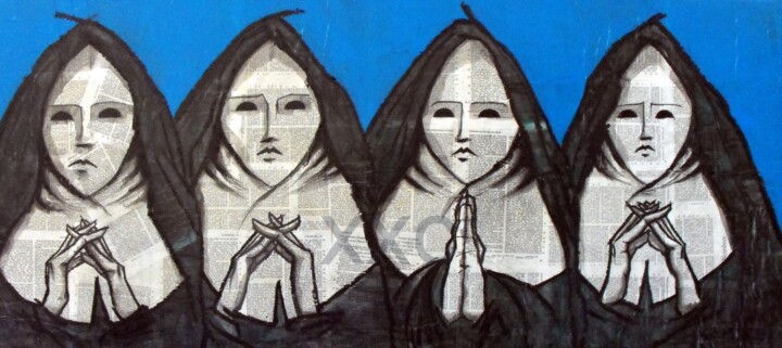 Painting titled "Les nonnes 3" by Vincent Tessier Xxc, Original Artwork, Acrylic