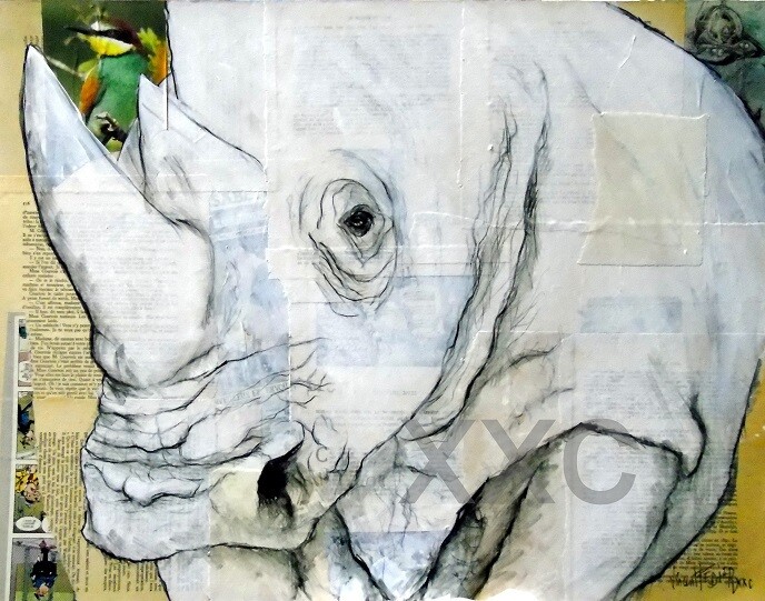 Painting titled "rino 1" by Vincent Tessier Xxc, Original Artwork, Acrylic
