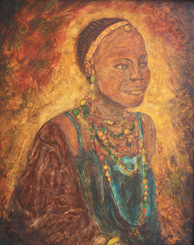 Femme Peul. 绘画, 16.1x13 in