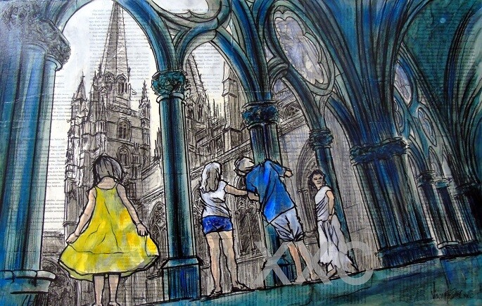 Painting titled "Cloître de Bayonne" by Vincent Tessier Xxc, Original Artwork, Ink