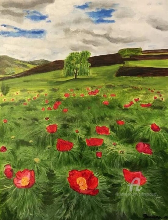 Malerei mit dem Titel "Bujorii de stepa" von Daciana, Original-Kunstwerk, Öl