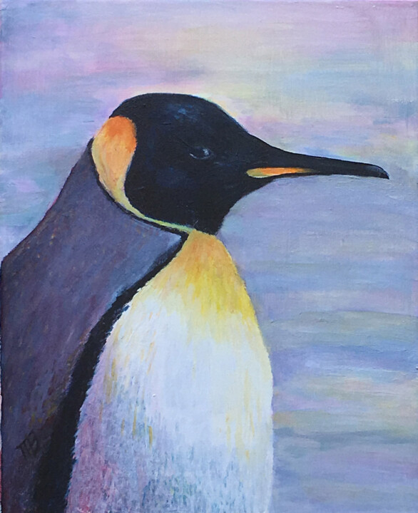 Peinture intitulée "Manchot royal" par M Batté Gauthier, Œuvre d'art originale, Huile