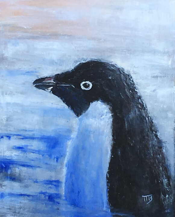 Peinture intitulée "Manchot Adélie" par M Batté Gauthier, Œuvre d'art originale, Huile