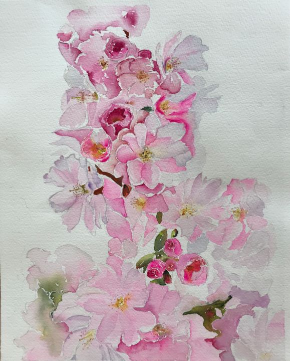 Ζωγραφική με τίτλο "Almond bloom" από Ewa Helzen, Αυθεντικά έργα τέχνης, Ακουαρέλα