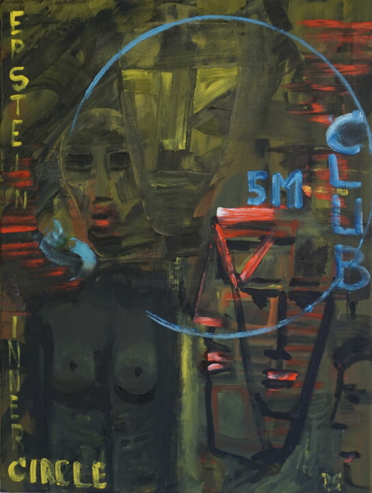 Painting titled "5M Club" by Peter Stutz, Original Artwork, Oil Mounted on Wood Stretcher frame