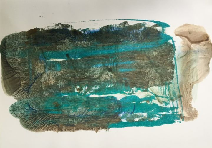 Druckgrafik mit dem Titel "Émeraude" von Isabelle Langlois, Original-Kunstwerk, Monotypie