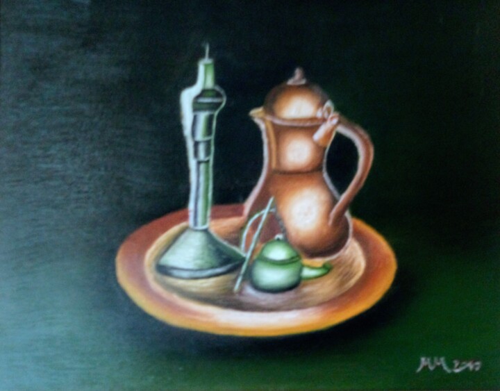 Pitcher and candle on the plane 绘画, 15.8x19.7 in