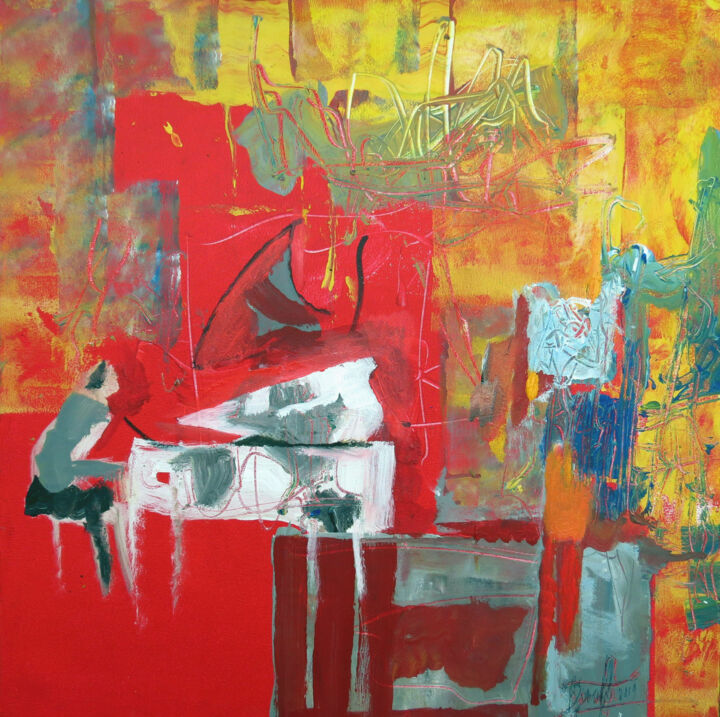 LE PIANO BLANC 绘画, 27.6x27.6 in