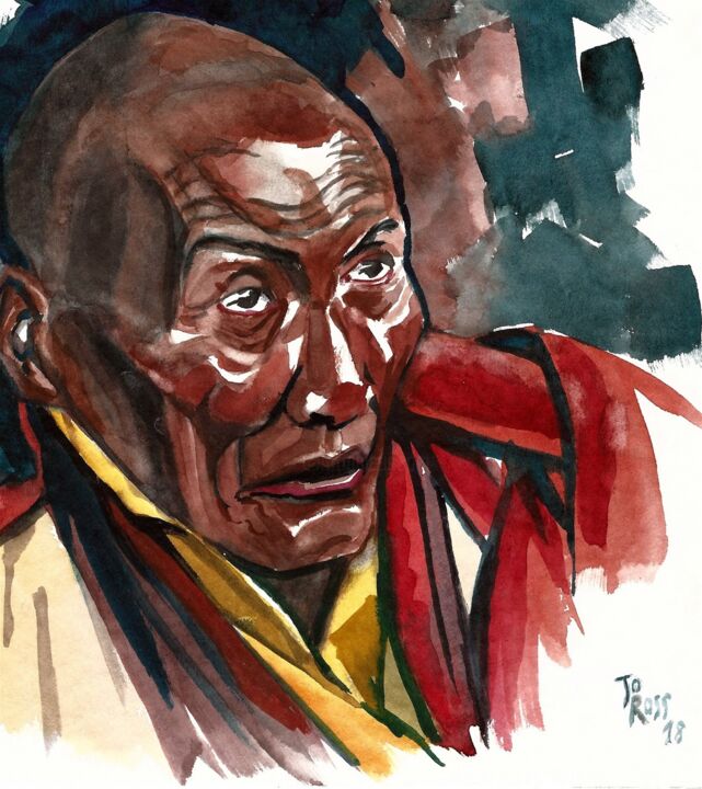 Tibetan Monk Pittura, 9,5x9,5 in