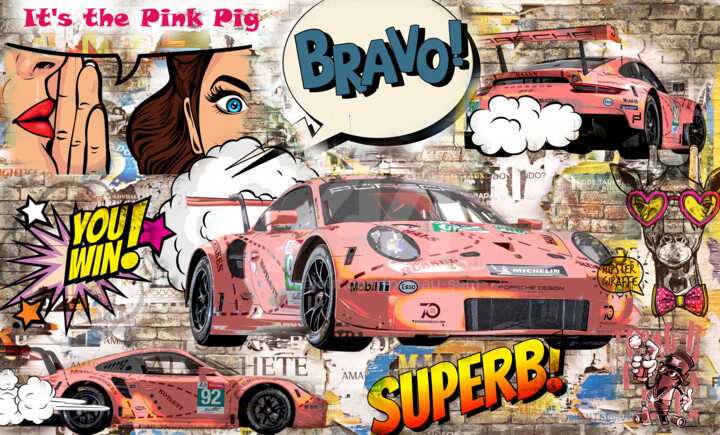 PINK PIG N° 5/10 FOND BLANC 数字艺术, 23.6x39.4 in