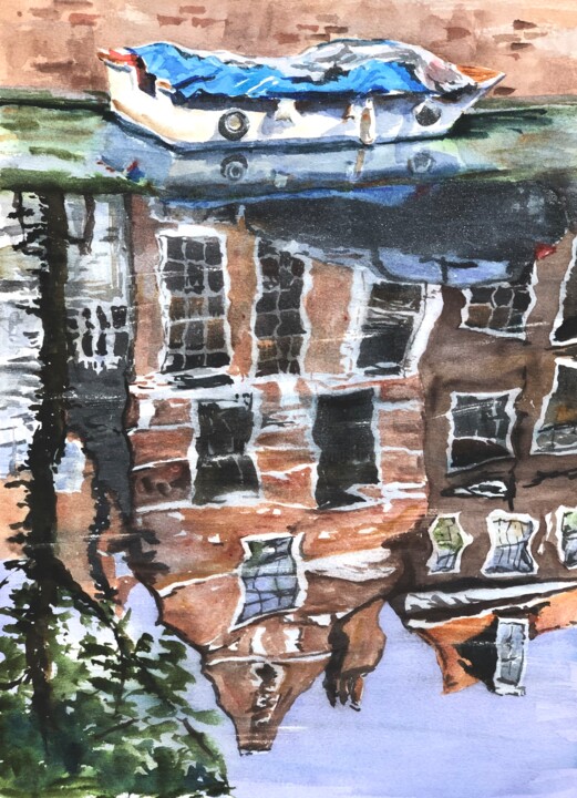 Peinture intitulée "Reflections in Amst…" par Krystyna Szczepanowski, Œuvre d'art originale, Aquarelle