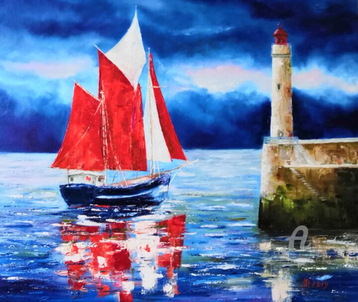 Painting titled "Avant un orage, Bef…" by Liudmyla Riabkova, Original Artwork, Oil Mounted on Wood Stretcher frame
