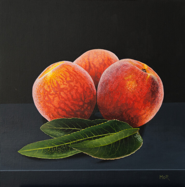 Peaches and Leaves 绘画, 15.8x15.8 in
