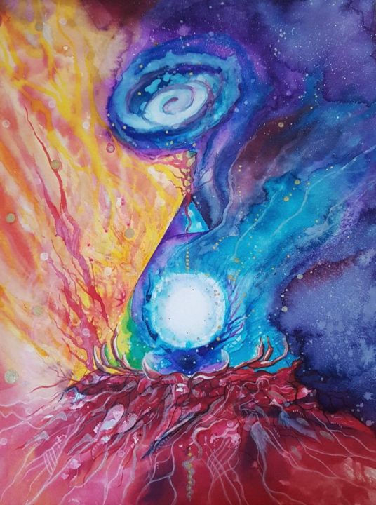Peinture intitulée "Portail du triangle" par Artéâme, Œuvre d'art originale, Aquarelle