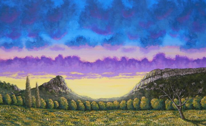 Peinture intitulée "Un soir au Pic St L…" par Bruno Lemasson, Œuvre d'art originale, Acrylique