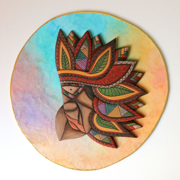 Sculpture titled "Amerindian, Native…" by The King Arter, Original Artwork, Plastic Mounted on Wood Stretcher frame