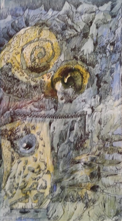 Dessin intitulée "La passerelle du bo…" par Alain Godefroid, Œuvre d'art originale, Aquarelle